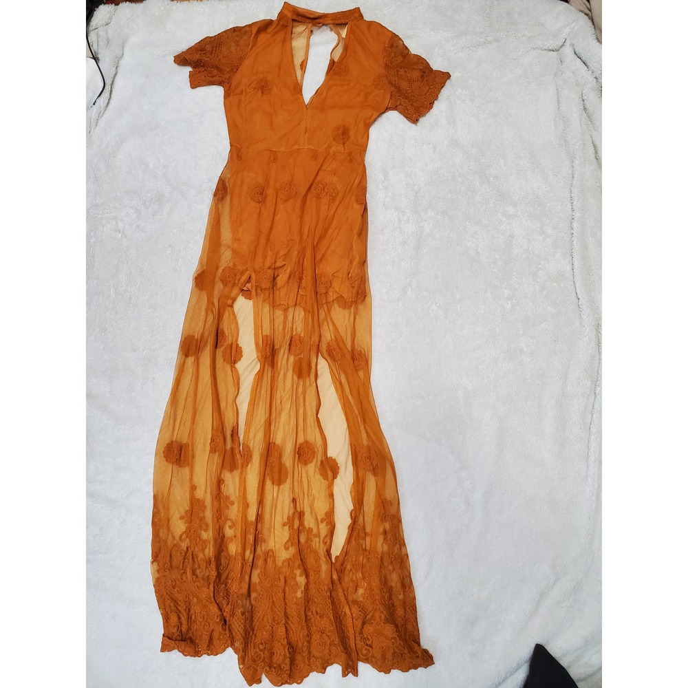 NWT Lush Burnt Orange Lace Romper Medium Bohemian Boho Coachella Festival Party